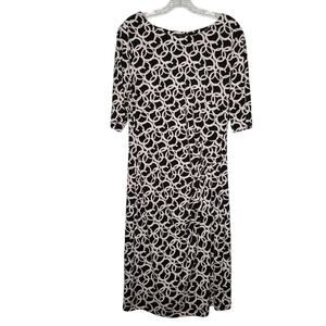Connected Apparel Geometric Circles Print Dress 3/4 Sleeves, Size 14